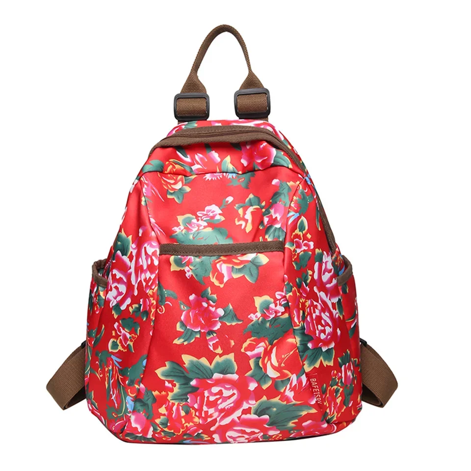 

Нейлоновый рюкзак для женщин, модные школьные ранцы в стиле ретро с цветами, вместительные дорожные сумки, повседневные женские сумки на ремне