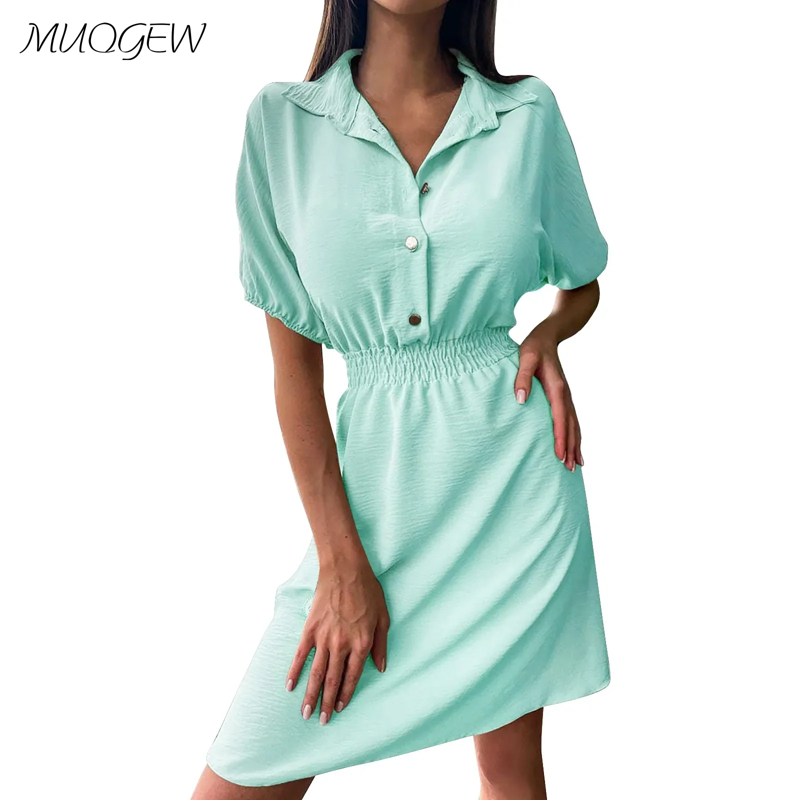 Fashionable Women'S Dress Shirt Top Button Suit Collar Dress Temperament 2024 Button High Elastic Waist Dress Summer New
Fashionable Women'S Dress Shirt Top Button Suit Collar Dress Temperament 2024 Button High Elastic Waist Dress Summer New