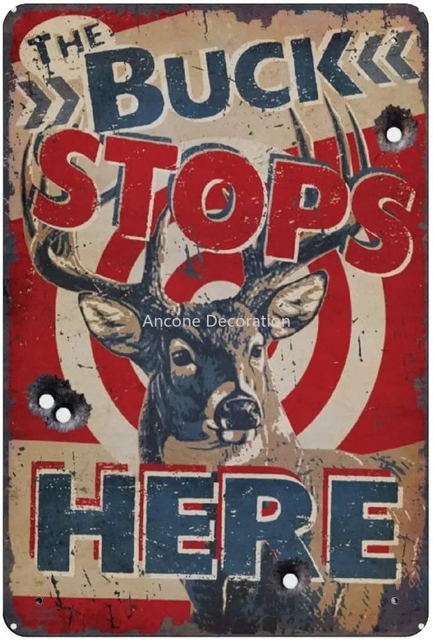 

The Buck Stops Here Metal Tin Sign, Vintage Plaque Poster Garage Bar Home Wall Decor 8 X 12 Inches
