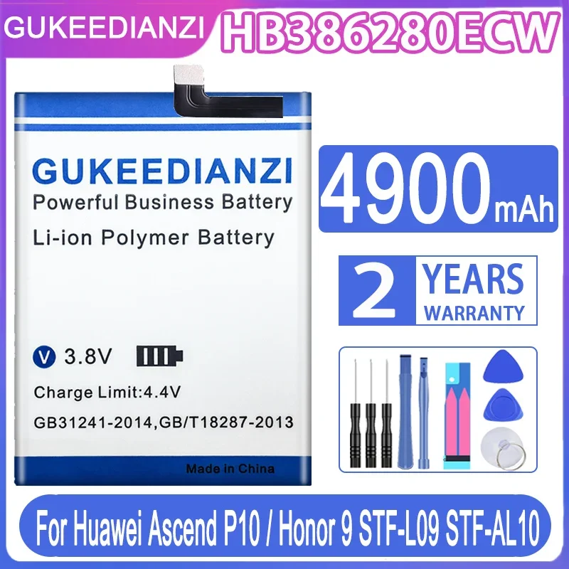 

GUKEEDIANZI HB386280ECW 4900mAh Battery For Huawei P10 Honor 9 STF-L09 STF-AL10 P10 5.1" Mobile Phone Battery Free Tools