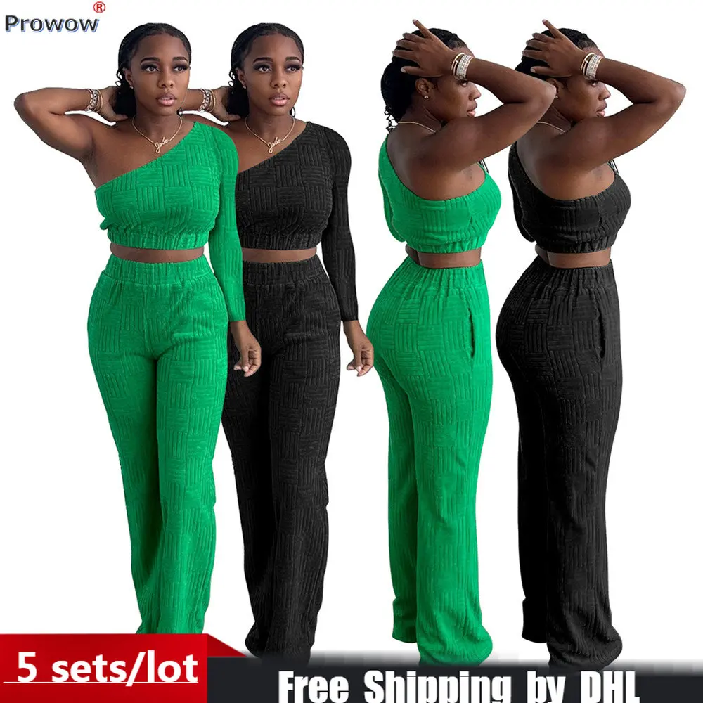 2023 Fall 2 Piece Set Women Towel Pattern Outfit Sexy One Shoulder Long Sleeve Lady Wide Leg Pants Suit Tracksuit Wholesale 8561
2023 Fall 2 Piece Set Women Towel Pattern Outfit Sexy One Shoulder Long Sleeve Lady Wide Leg Pants Suit Tracksuit Wholesale 8561