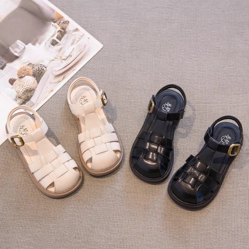 

2024 Summer New Children's Baotou Sandals Girls Hollowed-out Soft Soles Large Children Girls Roman Sandals