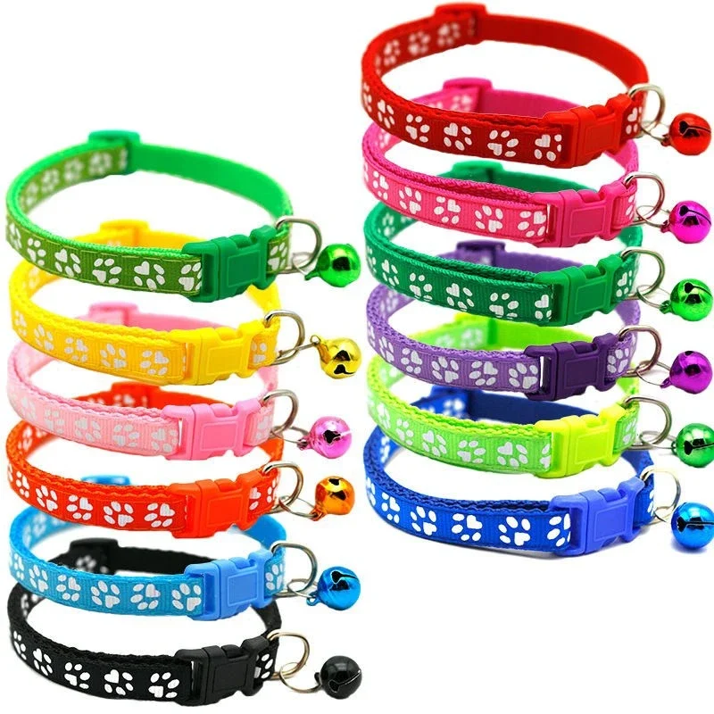 Pet Collar With Bell Cartoon Footprint Colorful Dog Puppy Cat Accessories Kitten Collar Adjustable Safety Bell Ring Necklace Pet Pet Collar With Bell Cartoon Footprint Colorful Dog Puppy Cat Accessories Kitten Collar Adjustable Safety Bell Ring Necklace Pet