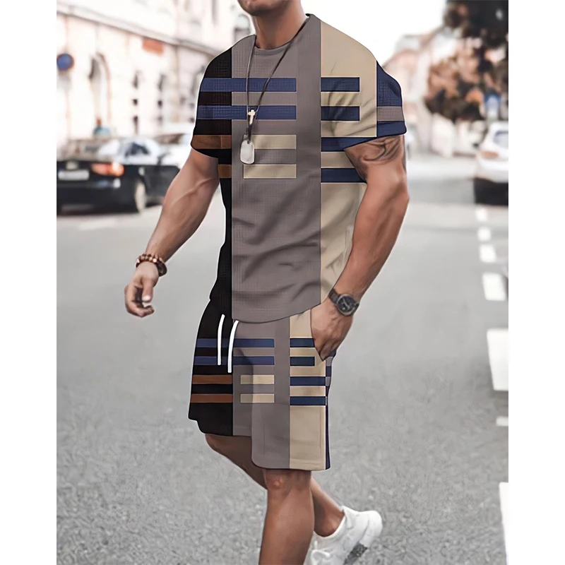 Summer Men's Set 2 pieces Stripe T-shirt+Shorts Set for Men Oversized Men's Clothing Sports Outfit Mens Suit Men's Tracksuit Set
Summer Men's Set 2 pieces Stripe T-shirt+Shorts Set for Men Oversized Men's Clothing Sports Outfit Mens Suit Men's Tracksuit Set