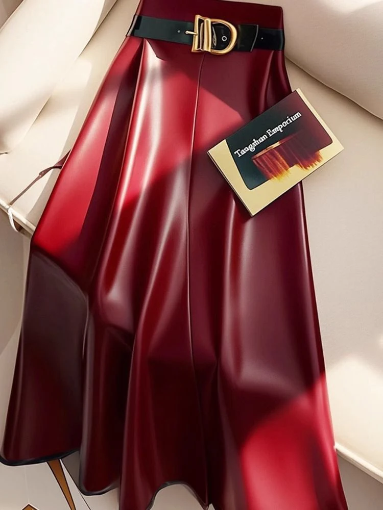 High end goddess style high-end red PU skirt for women 2024 new Leather midi skirt, mid length umbrella skirt 79 Sd79c9ed5977e4f3f8d3e70c5c7263e7cV