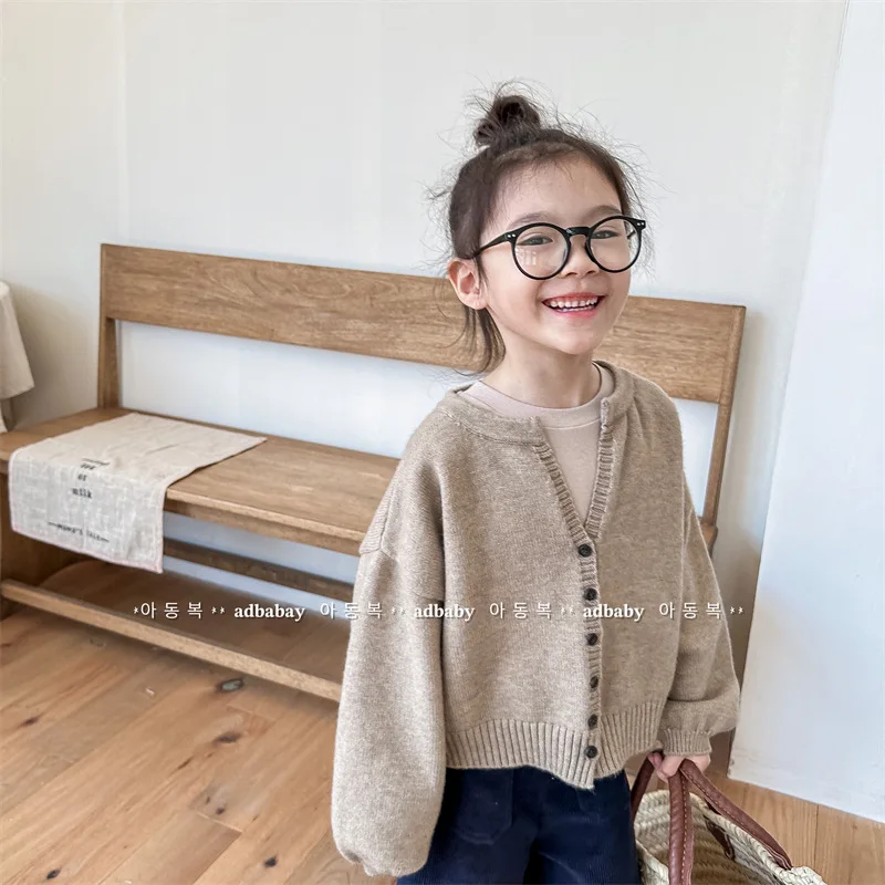 

Sweater Coat Childrens Clothing Autumn Season Korean Cardigan Woolen Yarn Boys Girls Knitwear Simple Round Collar