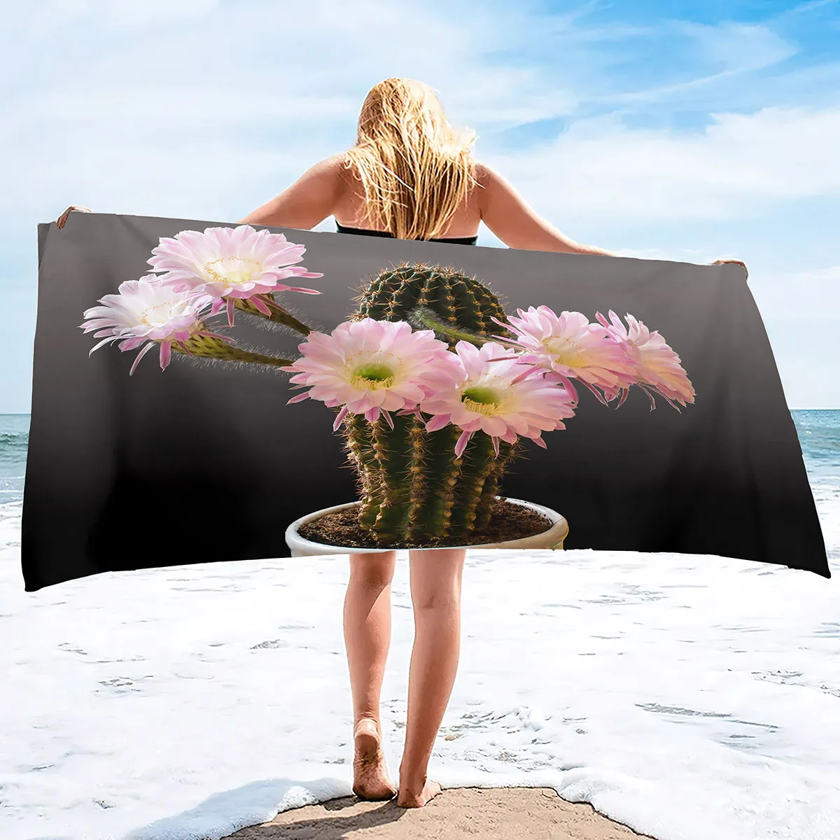 

Beach Towel Oversized,Thick Microfiber Towel,Super Absorbent Sand Free Cute Cactus Cool Swim Towels for Kids,Adult