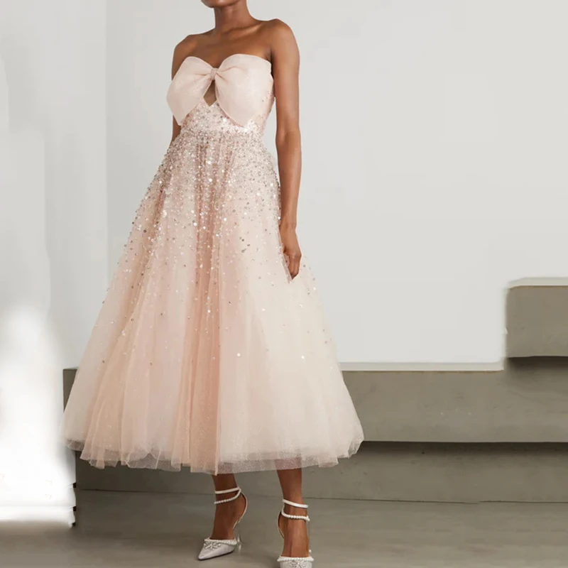 UZN Glitter Short A-Line Prom Dresses Tulle Sequined Bow Evening Gowns Tea-Length Dreamy Party Dress 2023 Custom Size
UZN Glitter Short A-Line Prom Dresses Tulle Sequined Bow Evening Gowns Tea-Length Dreamy Party Dress 2023 Custom Size