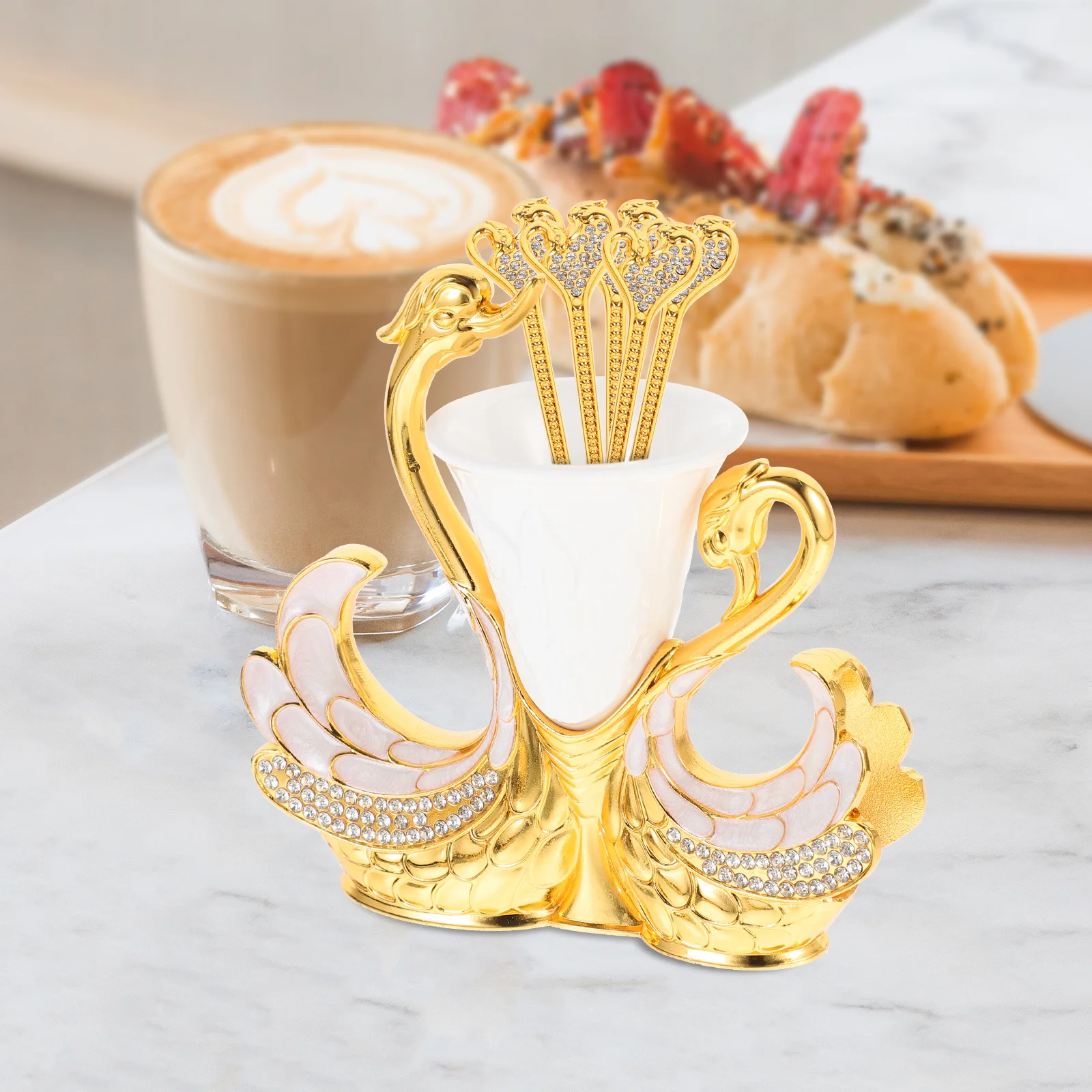 Spoon Rest Swan Fork Base Fruit Ornament Kits Coffee Spoons with Holder Metal Utensil Household
Spoon Rest Swan Fork Base Fruit Ornament Kits Coffee Spoons with Holder Metal Utensil Household
