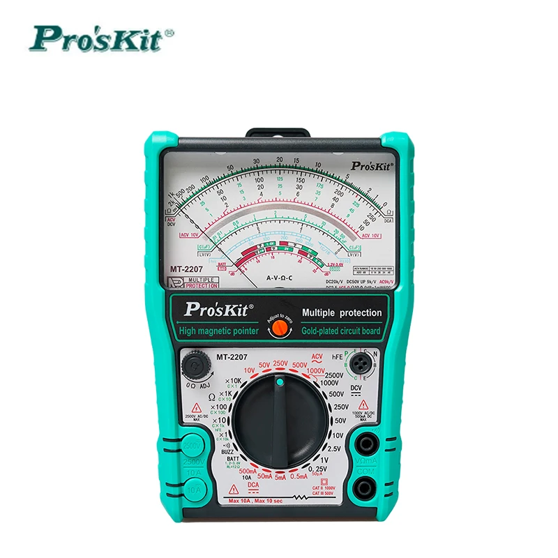 Pro'sKit MT-2207-C pointer type anti-fog 3-purpose electric meter internal magnetic high-precision multimeter 1000V/10A
Pro'sKit MT-2207-C pointer type anti-fog 3-purpose electric meter internal magnetic high-precision multimeter 1000V/10A