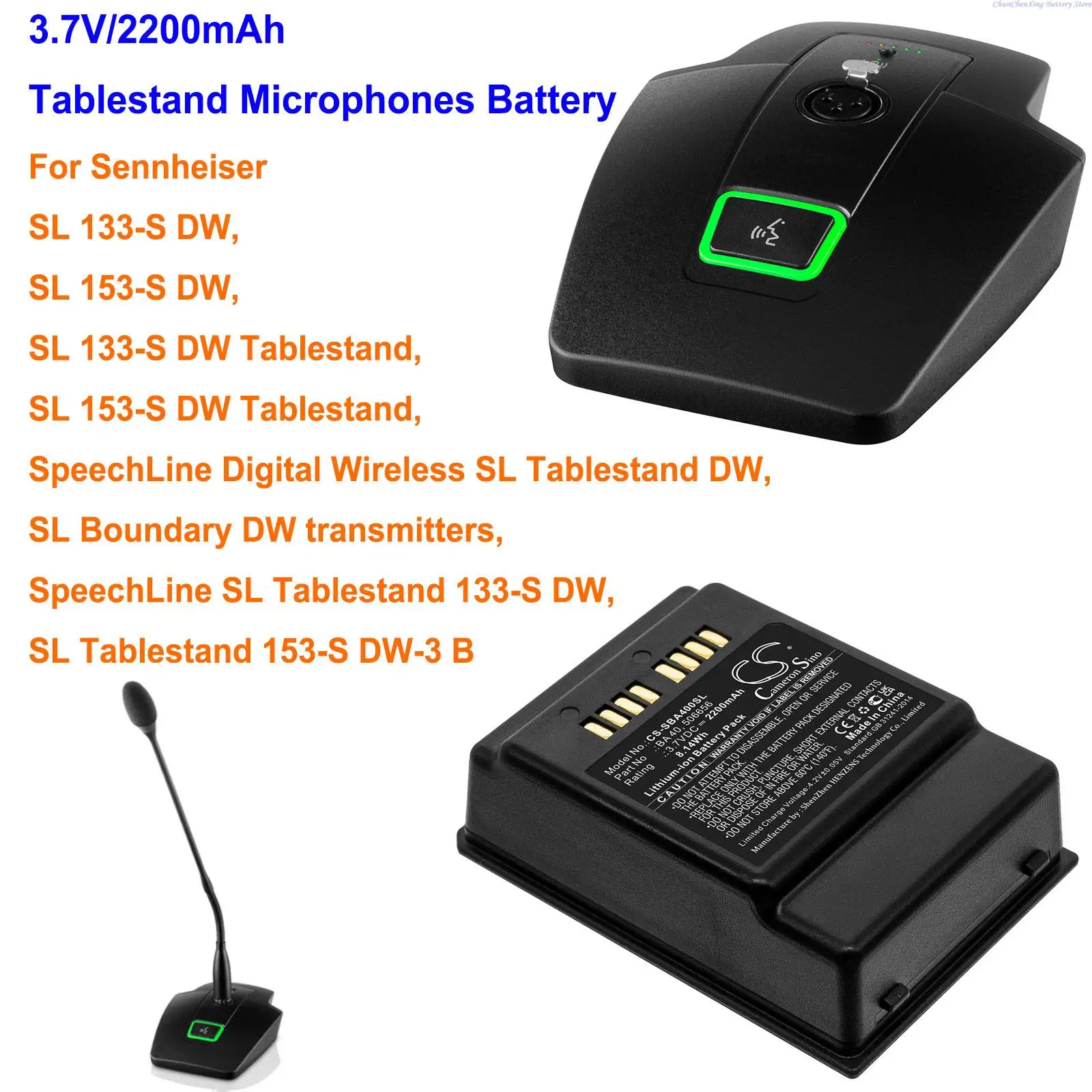 

Cameron Sino 2200mAh Tablestand Microphones Battery for Sennheiser SL 133-S DW Tablestand, SL 153-S DW Tablestand, 153-S DW-3 B