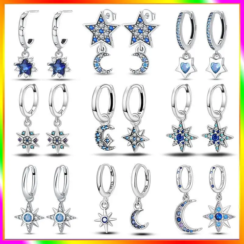 

For Women Luxury Wedding Anniversary Jewelry Gifts 100% 925 Sterling Silver Sparkling Cubic Zircon Star Moon Pendant Earrings