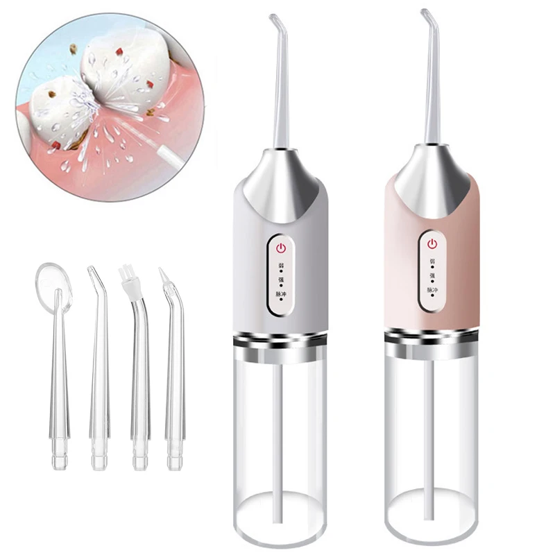 

Oral Irrigator Portable Dental Water Flosser USB Rechargeable Water Jet Floss Tooth Pick 4 Jet Tip 220ml 3 Modes IPX7 1400rpm