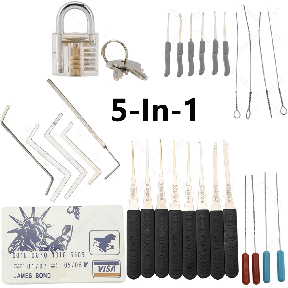 

5 In 1 Hand Tools Lock Pick Set Row Tension Wrench Tool Broken Key Auto Extractor Remove Hook Hardware Locksmith Supplies