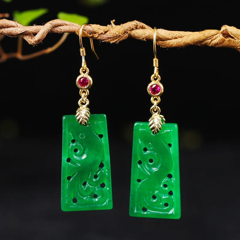 Natural 925 sterling silver ear hook inlaid green jadeite leaf simple retro temperament earrings jewelry individuality for woman
Natural 925 sterling silver ear hook inlaid green jadeite leaf simple retro temperament earrings jewelry individuality for woman