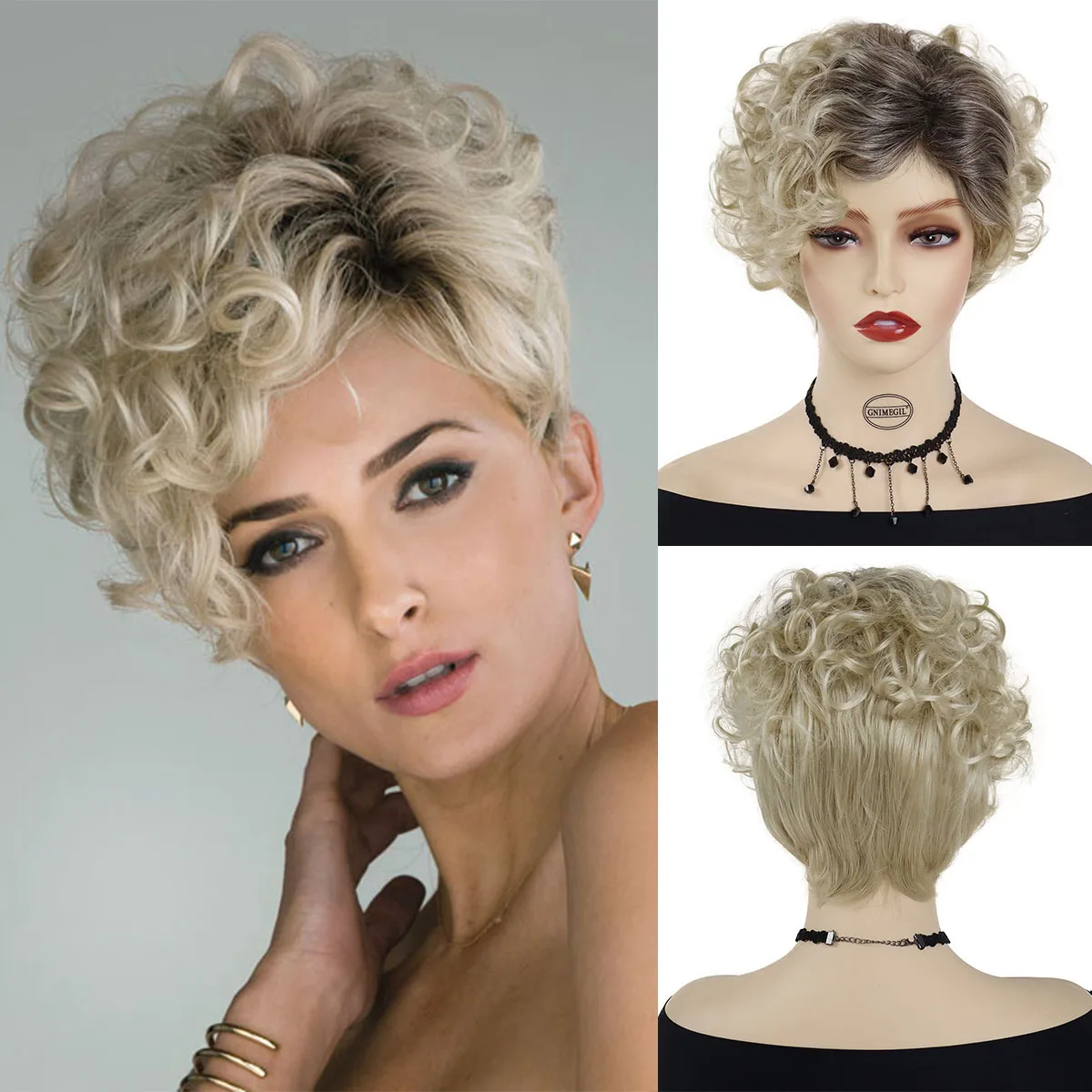 GNIMEGIL Synthetic Dark Root Ombre Blonde Wig for Women Stylish Perm Curly Hair Short Pixie Cut Wig with Bangs Party Halloween
GNIMEGIL Synthetic Dark Root Ombre Blonde Wig for Women Stylish Perm Curly Hair Short Pixie Cut Wig with Bangs Party Halloween