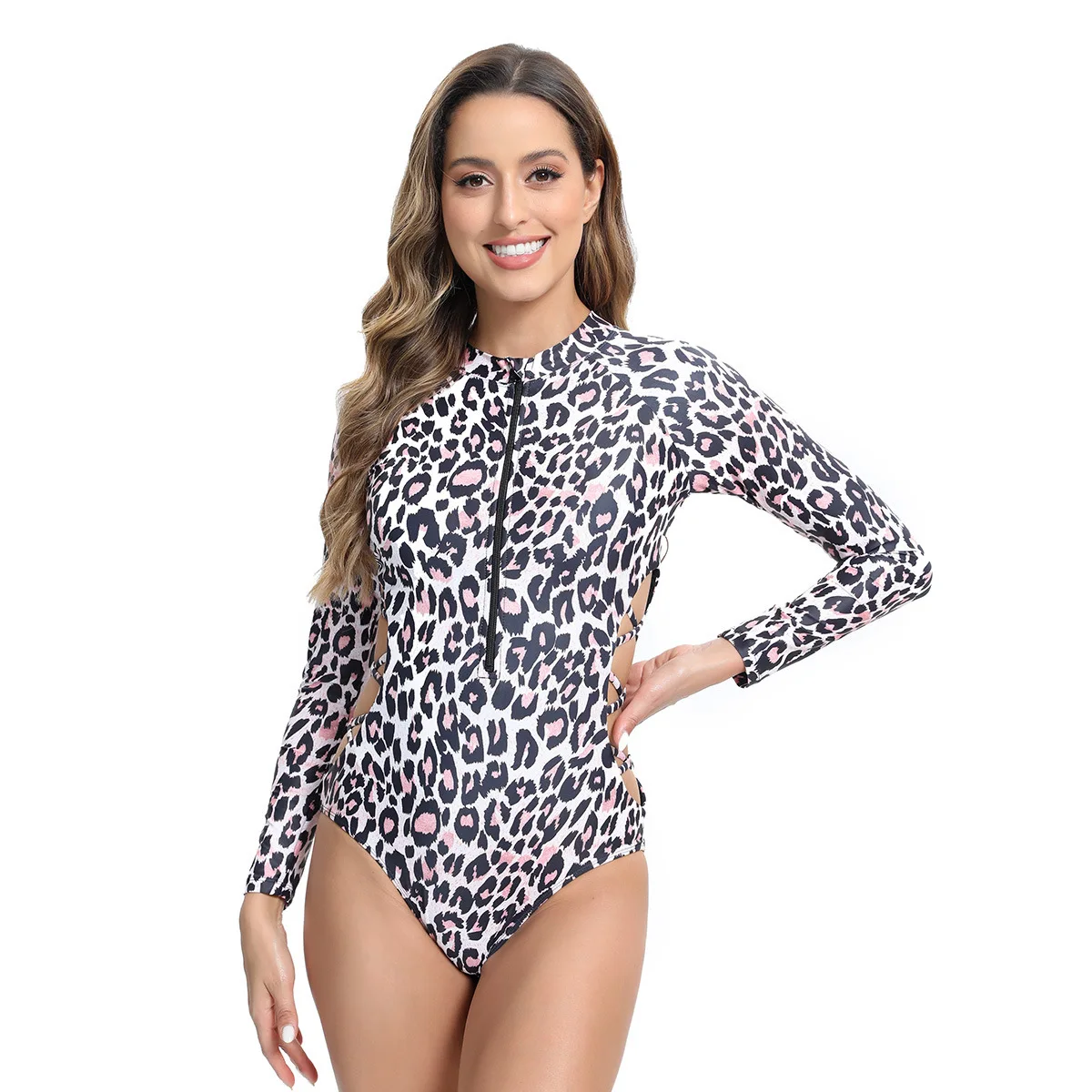 

Leopard Swimsuit Woman Rash Guard 2024 One-Piece Sexy Long Sleeve Swimwear Women Bathing Suit Beachwear Surfing Monokini Swim