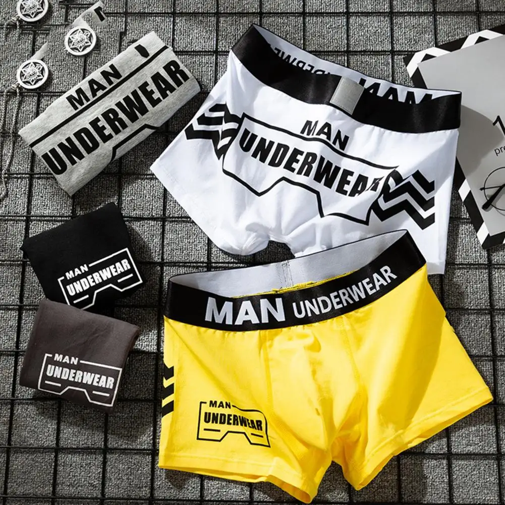 

Men Boxers U Convex Breathable Letter Print Stretchy Elastic Band Anti-septic Soft Sweat Absorption Men Underpants Daily Wear