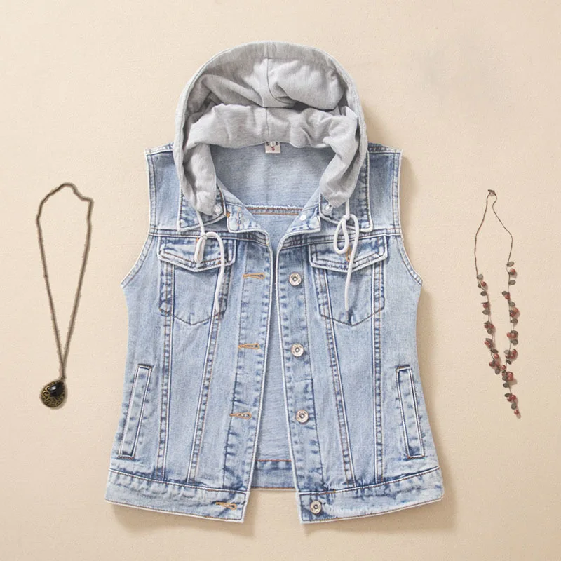 Vintage Blue Removable Hooded Denim Vest Women Casual Waistcoat Slim Short Cowboy Sleeveless Jacket Big Pocket Jeans Vest Female
Vintage Blue Removable Hooded Denim Vest Women Casual Waistcoat Slim Short Cowboy Sleeveless Jacket Big Pocket Jeans Vest Female