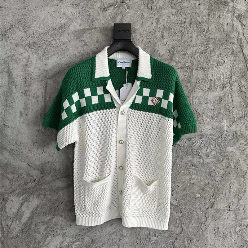 Casablanca Grid Cardigan Logo Jacquard Sweater Men Women Casa Blanca 1:1 Top Quality Short Sleeve Pearl Buttons Knitted Sweater
Casablanca Grid Cardigan Logo Jacquard Sweater Men Women Casa Blanca 1:1 Top Quality Short Sleeve Pearl Buttons Knitted Sweater