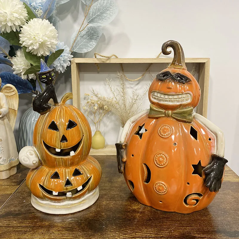 Creative Ceramic Hollow Luminous Black Cat Pumpkin Ornaments Halloween Scene Home Decorations Party Decor
Creative Ceramic Hollow Luminous Black Cat Pumpkin Ornaments Halloween Scene Home Decorations Party Decor
