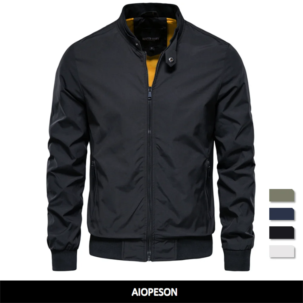 

Мужская бейсбольная куртка AIOPESON, однотонная Повседневная куртка-бомбер с воротником-стойкой, Осенние приталенные куртки для мужчин