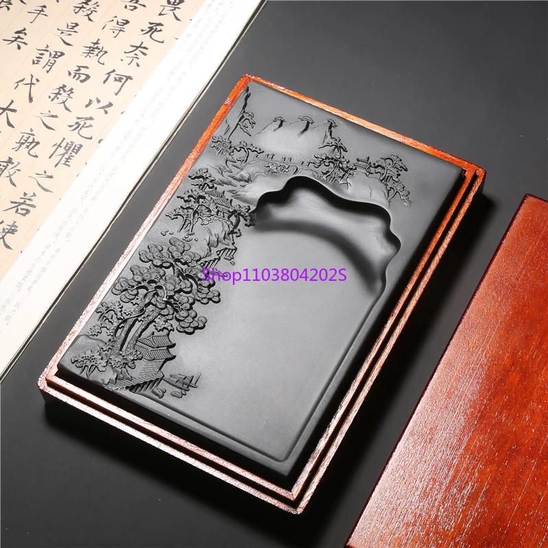 Boutique She Inkstone Design Landscape Inkstone Old Pit Rough Stone Calligraphy Painting with Wooden Box Duan Inkstone
Boutique She Inkstone Design Landscape Inkstone Old Pit Rough Stone Calligraphy Painting with Wooden Box Duan Inkstone