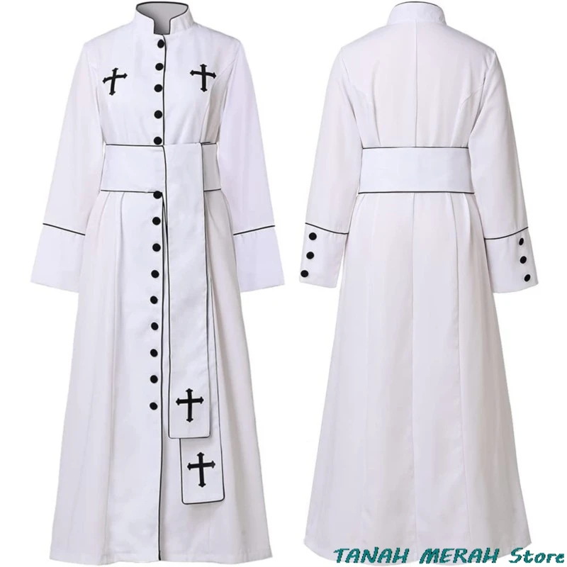

Adult Black White Noble Priest Costume Men Religious Pastor Father Costumes Halloween Purim Party Mardi Gras Fancy Cosplay Dress