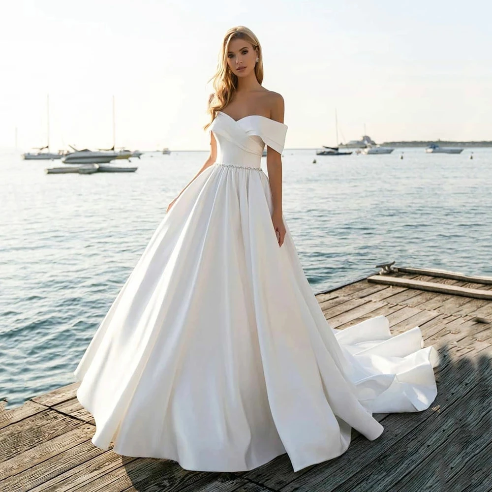 Elegant White Satin Wedding Dress For Women Vestidos de fiesta para bodas Off The Shoulder Bridal Gown Vestido De Novia
Elegant White Satin Wedding Dress For Women Vestidos de fiesta para bodas Off The Shoulder Bridal Gown Vestido De Novia