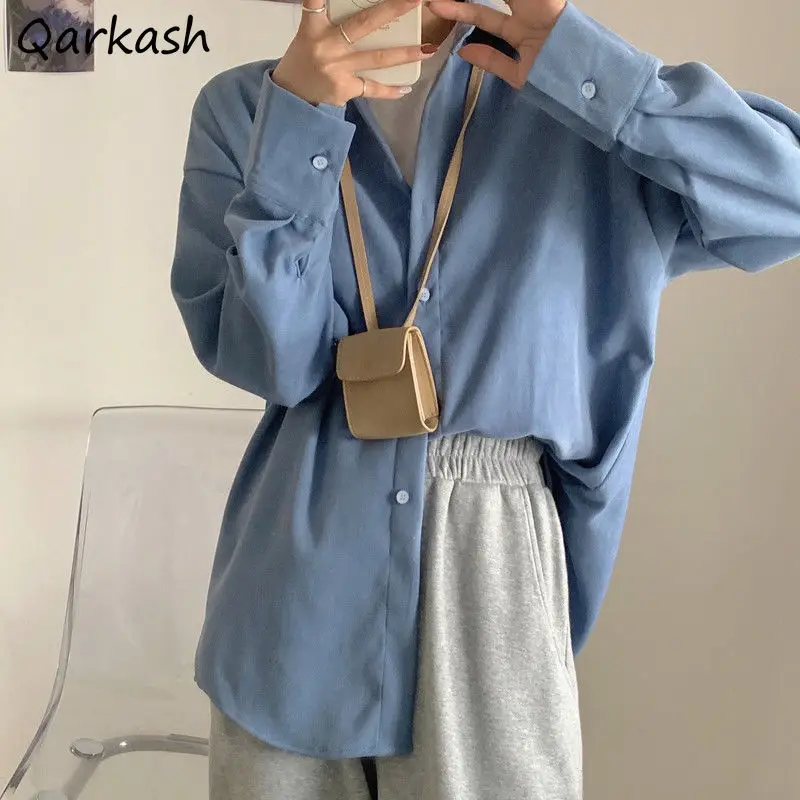 

Shirts Women Baggy BF Streetwear Solid Female Hot Sale Ins New Arrival Spring Ladies Clothes Fall Candy Color Couple Student Fit