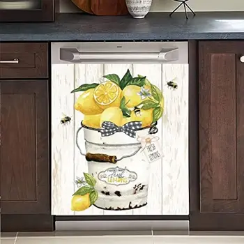 WOWFEEL 레몬 버킷 및 꿀벌 식기 세척기 스티커 마그네틱 주방 냉장고 자석 커버 데칼, 홈 장식 비닐 스티커 Reus