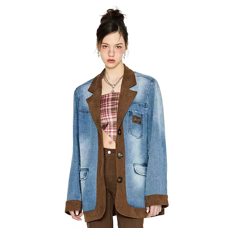 Denim Stitching Corduroy Jacket Female Y2k American Retro Single Breasted Loose Suit Coat 2022 Hip Hop Casual Women Streetwear
Denim Stitching Corduroy Jacket Female Y2k American Retro Single Breasted Loose Suit Coat 2022 Hip Hop Casual Women Streetwear