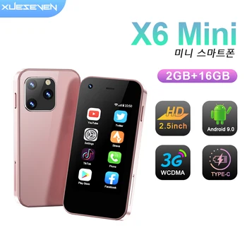 XUESEVEN X6 미니 안드로이드 스마트폰, 2.5 인치 화면, 2GB RAM, 16GB ROM, 듀얼 SIM 슬롯, 와이파이 핫스팟, 3G 소형 휴대폰, WhatsAPP 상품 이미지