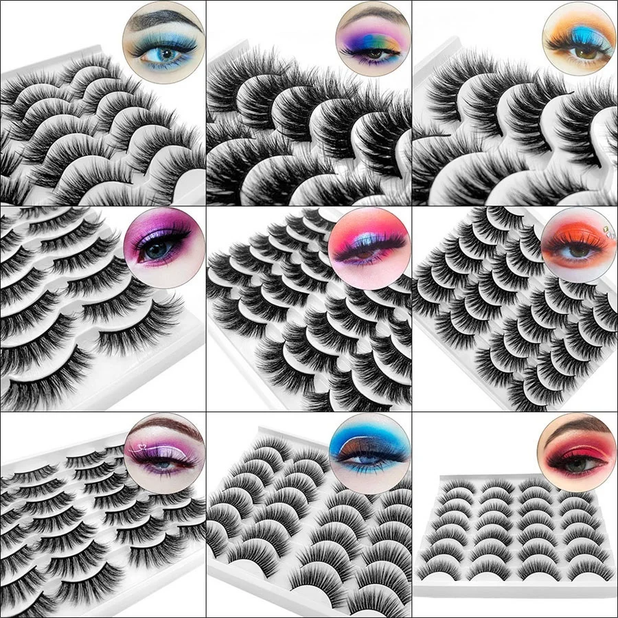 

Dense Slender 14 Pairs Faux Mink False Eyelashes Extensions Naturally Soft Light Hand Made Reusable Fluffy 3D Fake Lashes