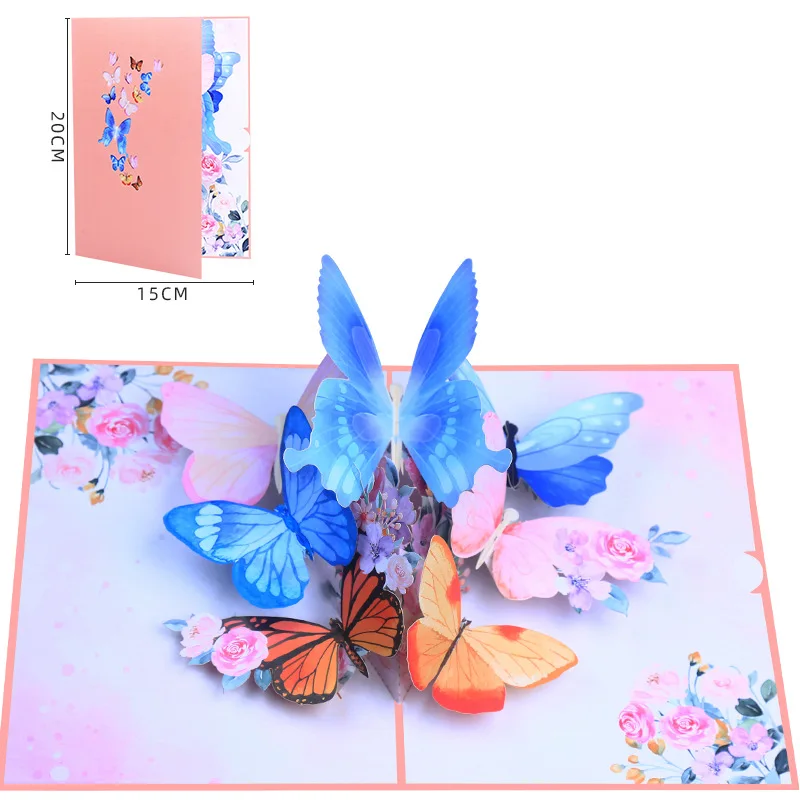 

10pcs Butterfly Flower Handmade Origami 3D Pop UP Greeting Card Invitation Postcard Wish Wedding Birthday Christmas Party Gift