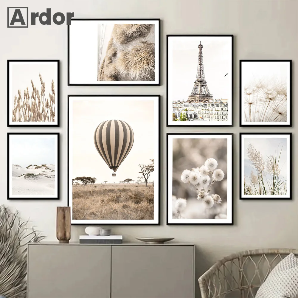 

Reed Wheat Dandelion Reed Grass Art Poster Paris Tower Canvas Painting Hot Air Balloon Wall Art Print Nordic Pictures Home Decor