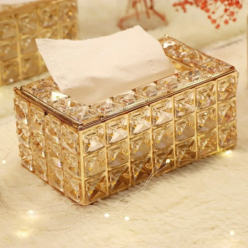 

Luxury crystal tissue box golden and sliver tissue box Towels Holder Container Napkin Storage Box Paper Desktop for living room