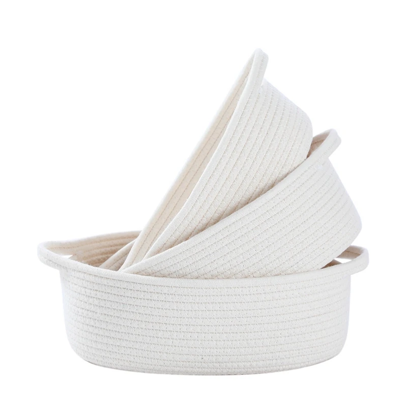 New-3-Piece Cotton Rope Baskets With Handles Natural Cotton Oval Woven Storage Basket Set, Toy Basket
New-3-Piece Cotton Rope Baskets With Handles Natural Cotton Oval Woven Storage Basket Set, Toy Basket