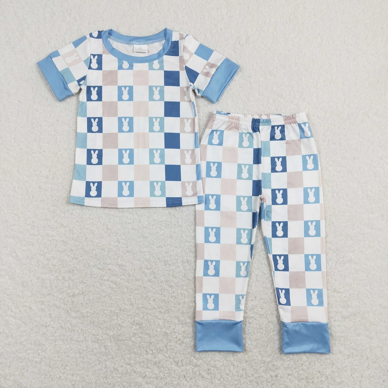 

Wholesale Children Easter Pajamas Baby Boy Short Sleeves Rabbits T-shirts Sleepwear Plaid Pants Set Kids Infant Outfit Clothing