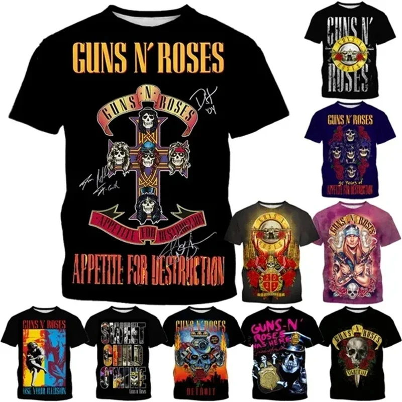 

Vintage Guns N Roses 3D Printed T-Shirts Rock Band Skull Hip Hop Streetwear Men Women O-Neck Oversized T Shirt Men Clothing