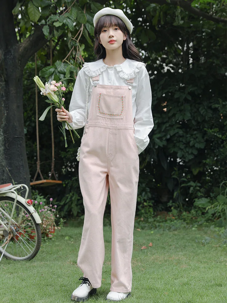Preppy Style Women Easy Matching Japanese Loose Pockets Pink Denim Suspender Trousers Women High Waist Pants Jumpsuits Tide
Preppy Style Women Easy Matching Japanese Loose Pockets Pink Denim Suspender Trousers Women High Waist Pants Jumpsuits Tide