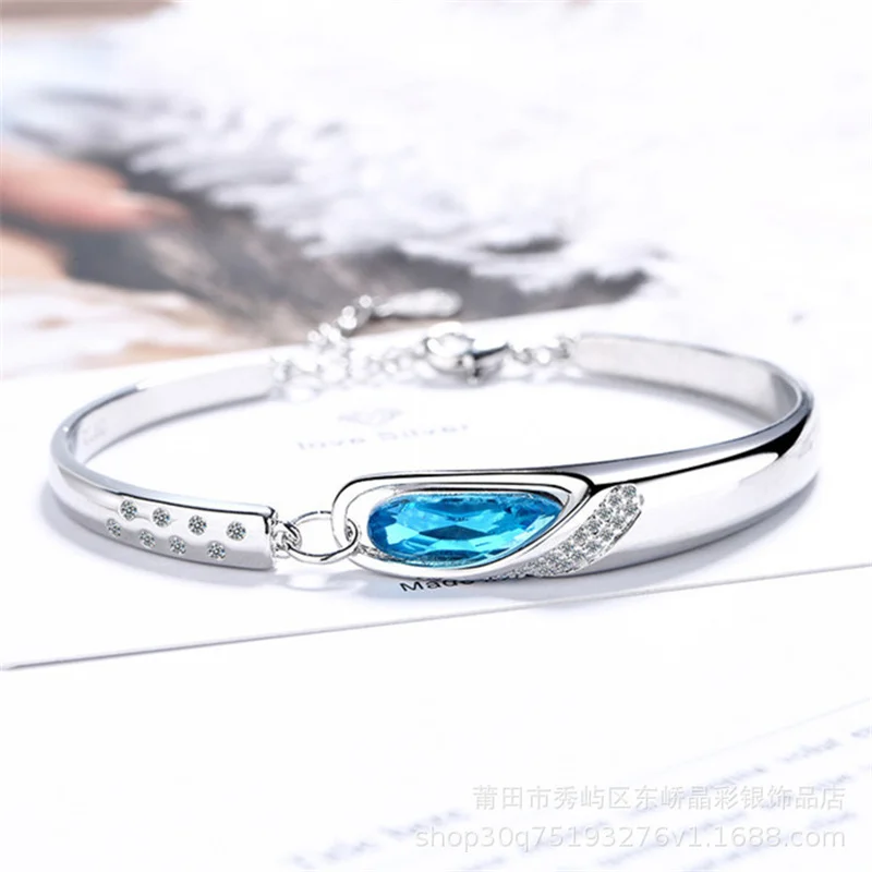 Luxury Jewelry Ladies S 925 Sterling Silver BANGLES Crystal Bracelet Fashion Simple Valentine's Day gift for girlfriend
Luxury Jewelry Ladies S 925 Sterling Silver BANGLES Crystal Bracelet Fashion Simple Valentine's Day gift for girlfriend