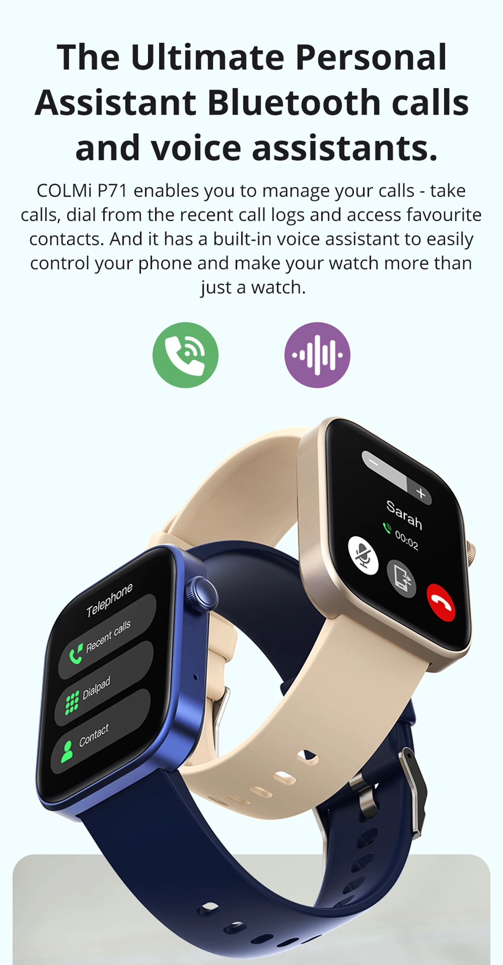 COLMI-P71 Smartwatch para homens e mulheres, chamada por voz, monitoramento de saúde, IP68 impermeável, notificação inteligente, assistente COLMI-P71 Smartwatch para homens e mulheres, chamada por voz, monitoramento de saúde, IP68 impermeável, notificação inteligente, assistente