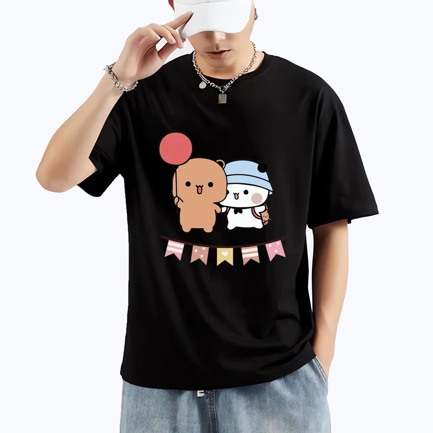 

Funny Cute Small Bear Print Couples T Shirt Unisex summer 100% Cotton short sleeve T-shirts Men Women harajuku oversized Tops