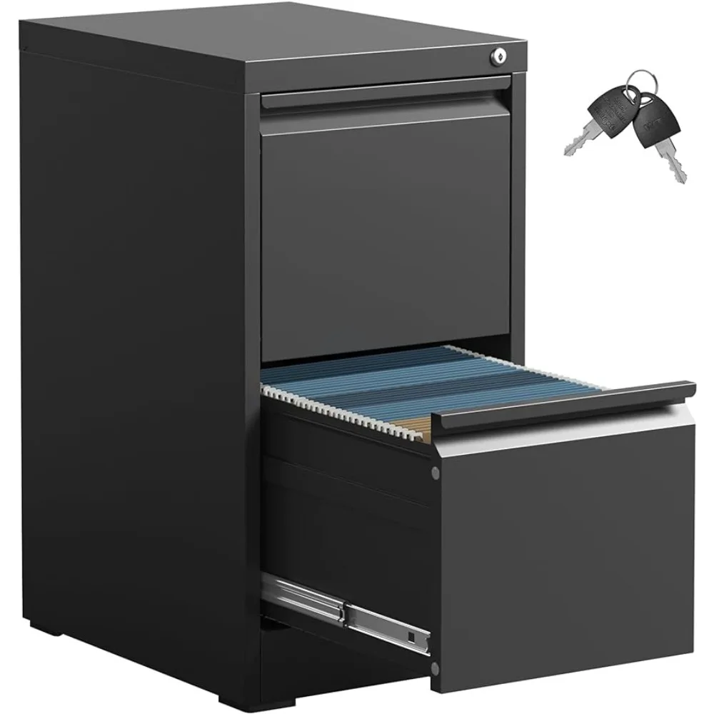 

2 Drawer File Cabinet Black Metal Filing Cabinets for Home Office Vertical File Cabinet with Lock Assembly Required