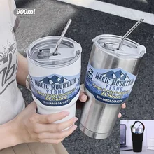 30oz Large Capacity Cup Magic Mountain Cup 24h Hours Ytong Thermos Bottle With Lid Bear Coffee Mug Water Stainless Steel Bottle