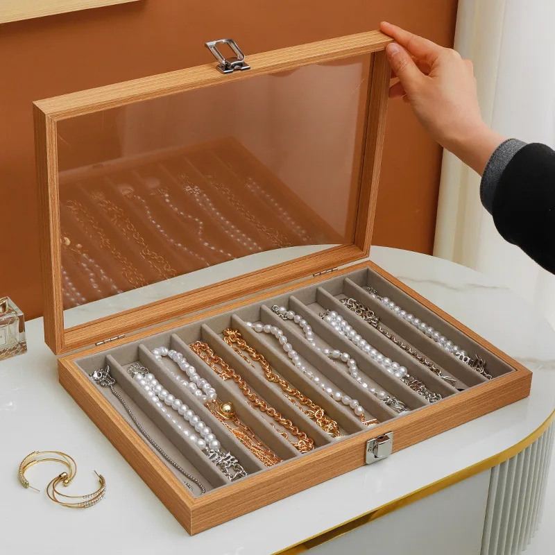 Wood Necklace Tray Storage Box Jewelry Display Stackable Glass Top Lockable Black Velvet Boxes Necklace Holder Box with Lock
Wood Necklace Tray Storage Box Jewelry Display Stackable Glass Top Lockable Black Velvet Boxes Necklace Holder Box with Lock