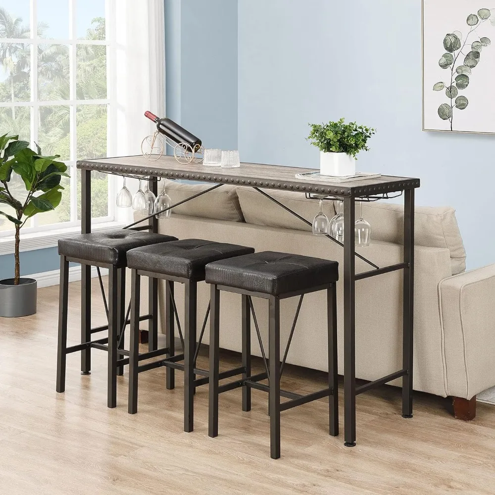 4 Piece Long Bar Table and Chairs Set, Counter Height Table with 3 Cushion Stools, Industrial Dining Table Sets for Breakfast
4 Piece Long Bar Table and Chairs Set, Counter Height Table with 3 Cushion Stools, Industrial Dining Table Sets for Breakfast