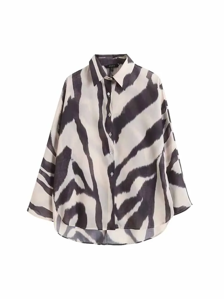 

Женская Асимметричная блузка в полоску, свободная винтажная рубашка с длинным рукавом и пуговицами, шикарные топы, новинка 2023