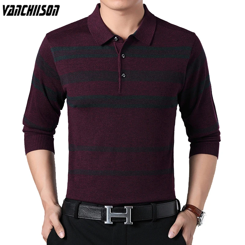 

Men T Shirt Tops Long Sleeve for Spring Turndown Collar Dark Stripes Retro Vintage Casual Male Fashion Clothing Dad Father 00719